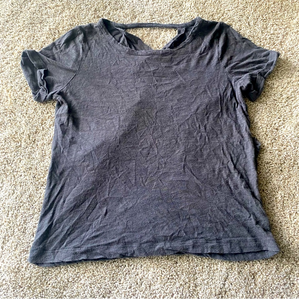 Chaser Grey Criss Cross Wrap Back Top